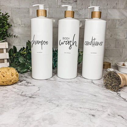 32oz Plastic White Dispensers with Customized Labels