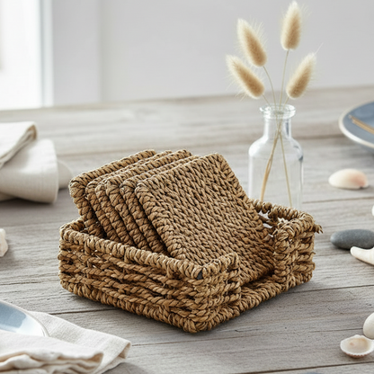 Woven Seagrass Square Coaster Holder 5.5" X 5.38"
