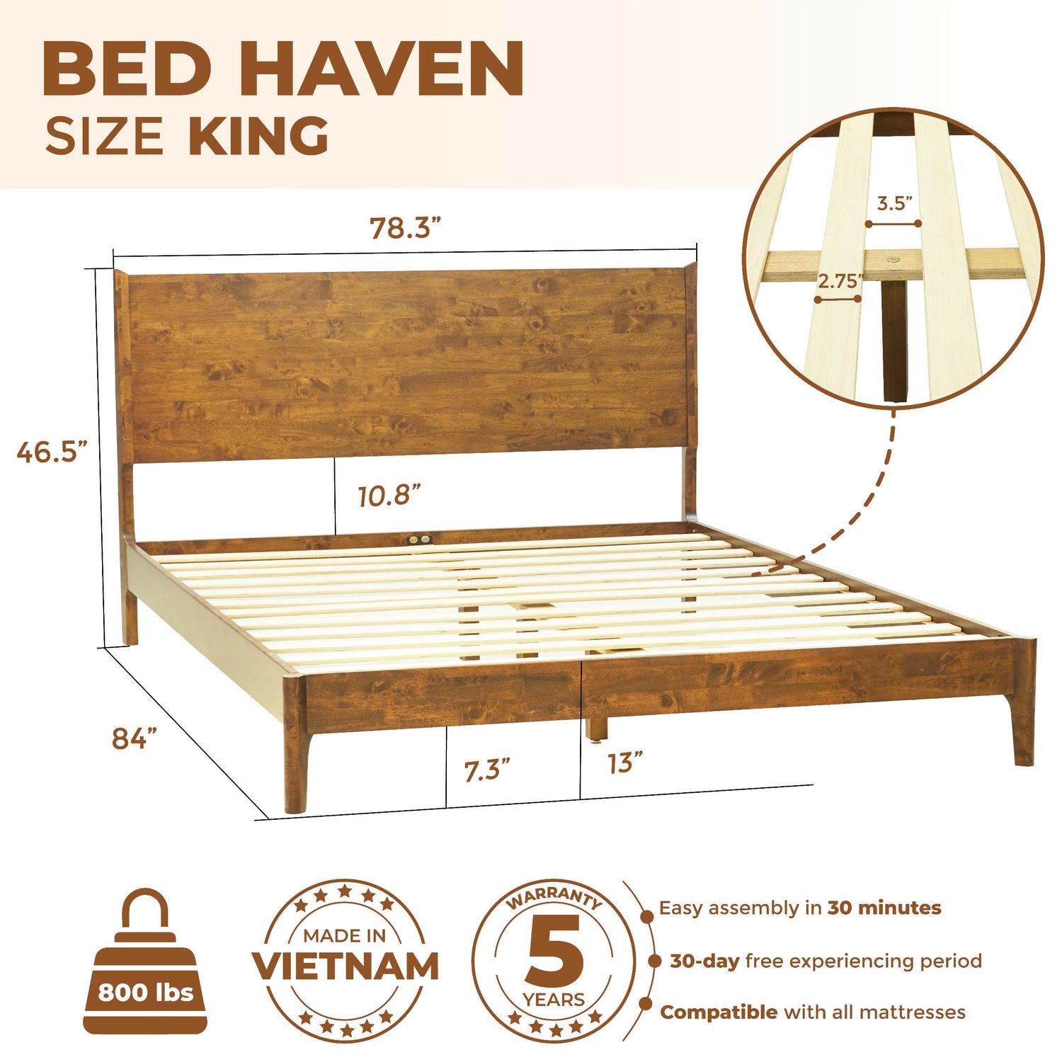 Acacia Haven Deluxe Wood Platform Bed Frame for Ultimate Comfort and Style