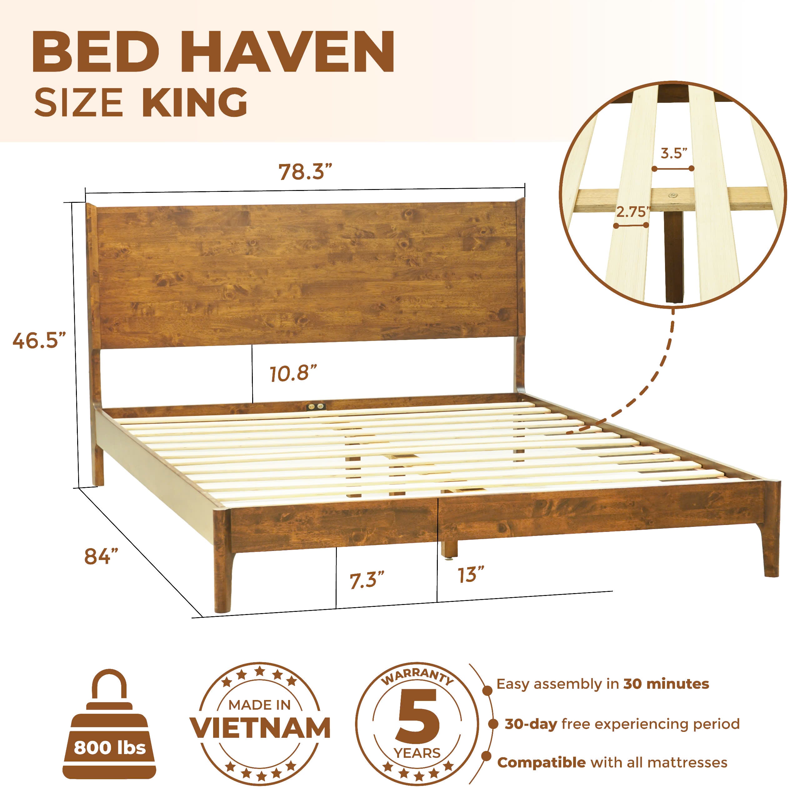 Acacia Haven Deluxe Wood Platform Bed Frame for Ultimate Comfort and Style